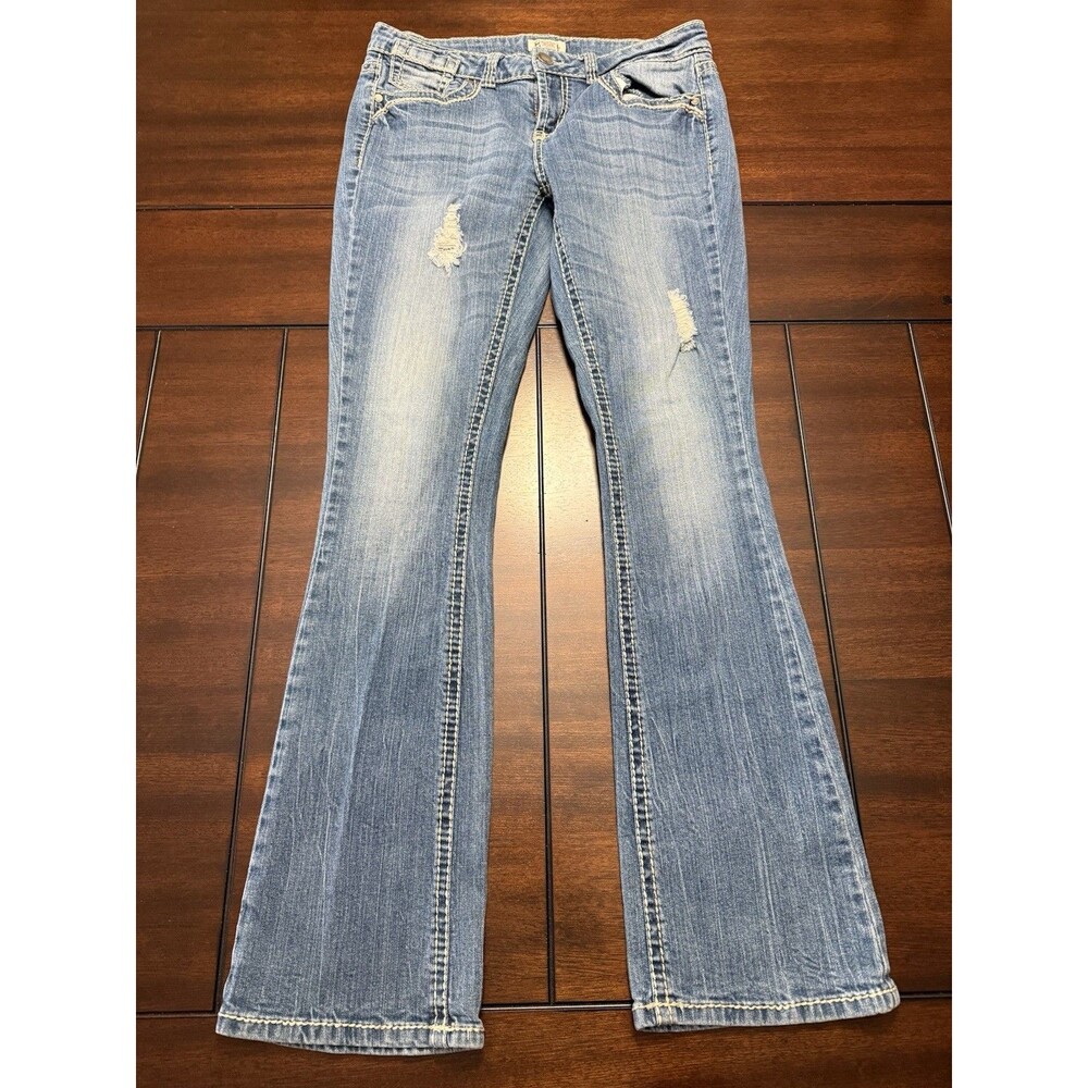 🔥RARE - EXCELLENT Mudd Y2K Boot Flare Low Rise Thick Stitch Jeans Denim Sz 11